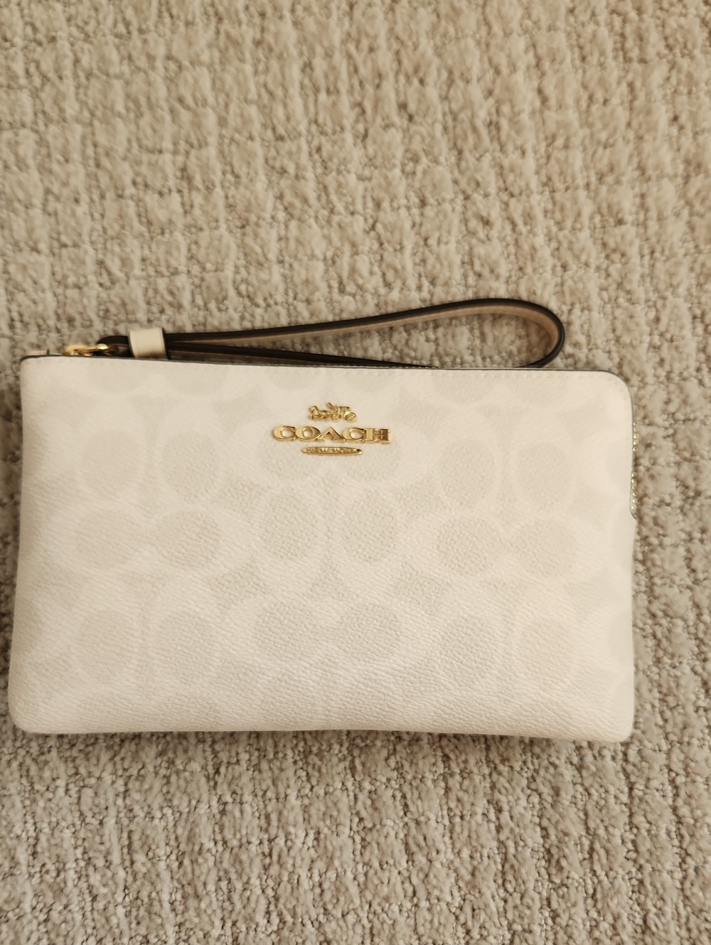Coach White Signature Wristlet with Gold Hardware